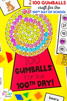 Celebrate the 100th Day of School as you practice counting to 100 with this 100th Day of School gumball craft! This gumball machine craft for the 100th Day is low prep and one of the best 100th Day centers. Plus, this 100th Day craft is simple for students to complete independently, as they count to 100 using bingo daubers or stickers to fill in all 100 gumballs for the 100th Day. Use this 100th Day gumball craft in your 100th Day of School activities and on your 100th Day bulletin board! 100th Day Of School Gumball Machine, 100th Day Craft, 100 Days Of School Gumball Machine, 100th Day Gumball Machine, 100 Day Gumball Machine, Gumball Craft, 100th Day Activities, Thanksgiving Math Games, Crafts For Kindergarten