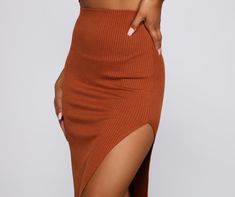 Chic Ribbed Midi-length Bottoms, Chic Ribbed Midi Length Bottoms, Chic Midi-length Bottoms With Side Slits, Asymmetrical Skirt With Side Slits And Stretch, Chic Ribbed Long Skirt, Chic Long Ribbed Skirt, Stretch Bottoms With Side Slits And Asymmetrical Skirt, Stretch Maxi Skirt With Side Slits, Chic Stretch Maxi Skirt With Split