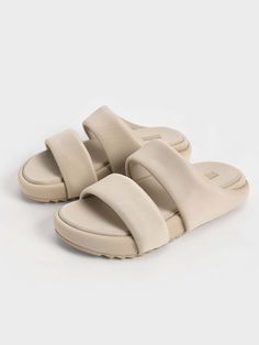 Trendy Slides For Women, Charles And Keith Sandals, 2023 Sandals, Best Slides, Sandals Aesthetic, Charles And Keith Shoes, Comfortable Sandals For Women, Brown Slides, Padded Sandals