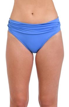 A shirred band tops solid-color bikini bottoms designed with a trendy hipster fit. Moderate back coverage Lined 83% nylon, 17% elastane Hand wash, line dry Imported Solid Color Bikinis, Contemporary Accessories, Satchel Tote Bag, Designer Clothes For Men, Swim Bottoms, Solid Tops, Toddler Girl Outfits, Comfortable Dress, Women's Summer Fashion