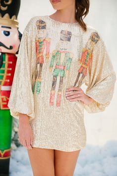 NUTCRACKER LONG-SLEEVE GOLD SEQUIN DRESS DRESS Judith March Sequin Sleeve, Gold Sequin Dress, Long Sleeve Dresses, The Nutcracker, Sleeve Dresses, Festival Dress, Gold Sequin, Mini Dress With Sleeves, Nutcracker