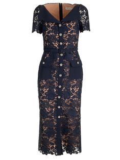 Guipure Lace Dress, Blue Lace Midi Dress, Chic Party, Guipure Lace, Navy Lace, Midi Short Sleeve Dress, Dolce E Gabbana, Lace Midi, Vestido Casual