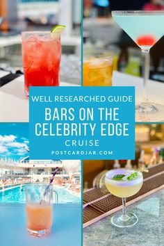 Planning your next cruise? This well-researched guide can help you find the best bars on the Celebrity Edge. This guide will help you make the most out of your cruising adventure. We even share reviews of the bars, menu selections, drinks, and even the seating. Discover which bar was our favorite. Plan an unforgettable cruise with these simple tips and cocktail suggestions. Cruise Tips | Bucket List Travel Cruise Checklist, Cocktail Pictures, Bucket List Travel, Cruise Essentials, Coffee Shop Bar, Best Bars