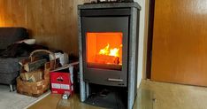 a wood burning stove in a living room