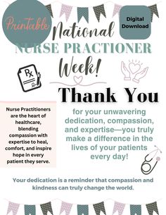 the national nurse practice week poster is shown in pink, blue and grey colors with text that reads thank you