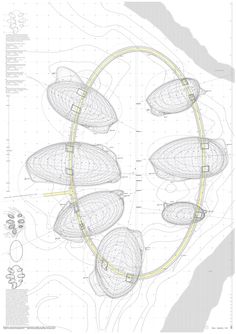 a diagram showing the various sections of a circular structure with yellow lines on each side