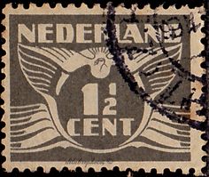 an old postage stamp with the words nedderland 1 cent and a bird on it