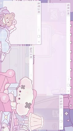 an image of hello kitty wallpapers in the style of anime character characters on pink and purple background