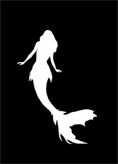 a white silhouette of a mermaid on a black background with long hair and flowing tail