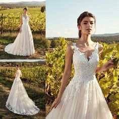 a woman wearing a wedding dress in the vineyard