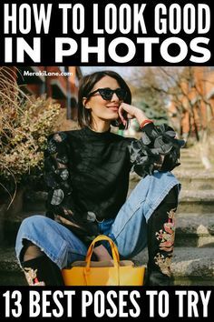 a woman sitting on the ground talking on her cell phone and holding a yellow purse