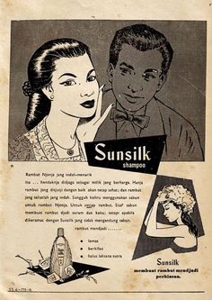 an old advertisement for sunsilk shampoo with a man and woman in the background