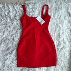 This Is A Zara Size Small Red Scoop Neck Bodycon Mini Dress. There Is A Zipper In The Back. Slim Fit Sheath Mini Dress For Summer, Stretch Bodycon Dress With Straight Neckline, Slim Fit Mini Bodycon Dress For Going Out, Fitted Backless Bodycon Dress With Back Zipper, Going Out Slim Fit Mini Bodycon Dress, Slim Fit Bodycon Dress For Going Out, Straight Neckline Bodycon Dress, Solid Color Summer Bodycon Dress With Straight Neckline, Trendy Bodycon Mini Dress With Square Neck