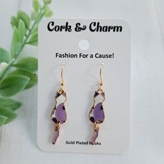 Perfect accessory for the cat lover!Ear wire is gold platedNickel FreeHypoallergenicFASHION FOR A CAUSE!Your purchase makes a difference in your community!Cork and Charm donates 50% of profits from this earring to local animal rescuesThank you for helping! #CORK0372 Cat Mom Gifts, Purple Cat, Hypoallergenic Earrings, Cellophane Bags, Enamel Charms, Lovers Gift, Cat Mom, Ear Wire, Cat Lover Gifts