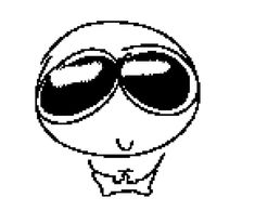 the face of an alien with large round glasses