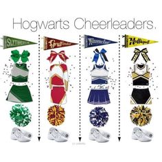 a group of cheerleaders with bows on their heads and the words hogwartts cheerleaders above them