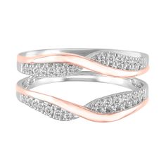 two tone gold and silver ring with white diamonds on the sides, set in 18k rose & white gold