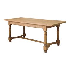 a wooden table with two legs and an oval shaped top, on a white background