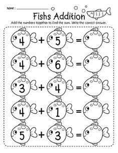 a fish addition worksheet to help students learn how to solve the missing numbers