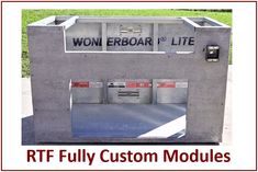 an advertisement for the won erobar lite custom modulars project, which is being displayed in front of a park