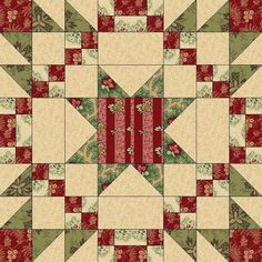 a red and green quilted design on a white background