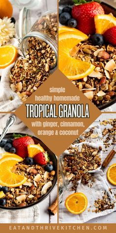 an image of tropical granola with oranges and coconut