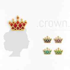 the silhouette of a person with three different colored crowns