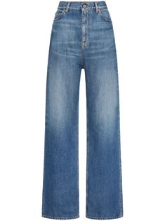 blue cotton denim stonewashed concealed fly and button fastening belt loops classic five pockets wide leg Cotton Jeans, Denim Cotton, Women's Wardrobe, Emilio Pucci, Wide Leg Denim, Blue Denim Jeans, Lanvin, Wide Leg Trousers, Medium Blue