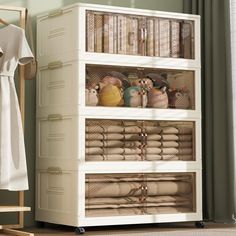 a white cabinet filled with lots of different items