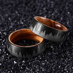 Flash Sale- 8mm Tungsten With Solid Inner Wood Laser Forest Pattern Band Handcrafted to perfection to last a lifetime. High quality and ethically sourced. MATERIALSShape\pattern: RoundSurface Width: 8mmMetal Type: Tungsten Top-quality Conflict free (no blood diamonds) Will last forever The Woodsman, Koa Wood Ring, Black Zirconium Ring, Oliver Wood, Forest Pattern, Wood Wedding Band, Barrel Rings, Mens Wedding Bands Tungsten, Silicone Wedding Rings