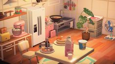 the kitchen is clean and ready to be used in this video game, but it's not too crowded