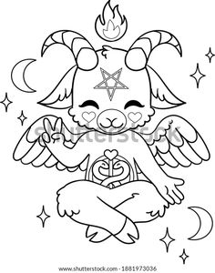 a drawing of a demon holding a heart in his hands with stars on the background