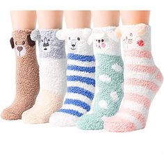 FUZZY SOCKS FOR WOMENFunny fuzzy socks for women, fuzzy socks bulk. Furry socks with stripes and spots are not only warm and cozy, but also perfect for winter wear. Our fun animal socks include Dog Socks Mouse Socks Kola Socks Bear Socks and Sheep Socks.SIZE & PACKINGFluffy socks women, comfy socks women, fuzzy socks for girls. One size: fits women shoe size 5-10, the elastic bands at the ankle do not compress your leg, easy to slip on as well as off. 5 Pairs sleep socks in each plastic bag. Sheep Socks, Sock Ideas, Sleep Socks, Sleeping Socks, Bear Socks, Dog Poems, Animal Socks, Christmas Slippers, Fleece Socks