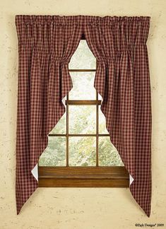 Sturbridge Wine Lined Prairie Curtains 63 - Primitive Star Quilt Shop Prairie Curtains, Window Swags, Primitive Curtains, Country Style Curtains, Swag Curtains, Primitive Bathrooms, Curtain Styles, Primitive Homes, Country Curtains