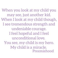 a poem written in purple with the words when you look at my child you may see just another kid