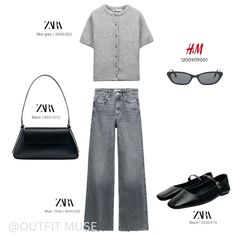 Outfit Ideas| Grey jeans| | Ballerina shoes| Shoulder bag| Ballerina Shoes, Grey Jeans, Casual Dinner Outfit, High Waist Jeans, Outfit Ideas