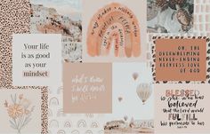 a collage with words and pictures on it, including an image of a hot air balloon