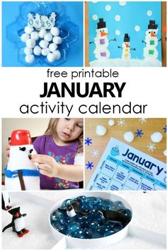 the free printable january activity calendar is perfect for toddlers to do with their snowmen