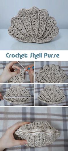 the crochet shell purse is being worked on