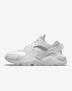 Built to fit your foot and designed for comfort, the Nike Air Huarache brings back a street-level favorite. Soft leather accents on the upper mix with super-breathable, perfectly shined neoprene-like fabric for easy styling. The low-cut collar and bootie-like construction keep it sleek. Its iconic heel clip and stripped away branding keep the early '90s look you love. Shown: White/Pure Platinum Style: DD1068-102 Nike Air Huarache White, White Huaraches, Baskets Nike, Marathon Running Shoes, Sports Football, Nike Air Max Plus, Nike Air Huarache, Air Max Plus, Air Huarache