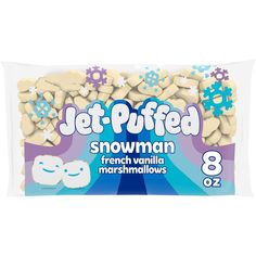 a bag of snowman marshmallows on a white background