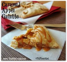 caramel apple gate pie on a white plate with a fork and napkin next to it