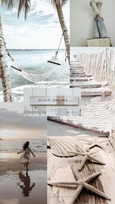 a collage of photos with beach scenes