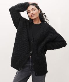 Winter Knitwear, Chunky Cable Knit Sweater, Oversized Sweater Cardigan, Oversized Knit Cardigan, Cocoon Cardigan, Jenni Kayne, Cardigan Black, Oversized Cardigan, Baby Alpaca