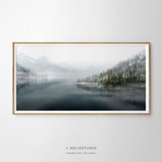 an art print with trees and mountains in the background