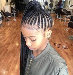 p i n t e r e s t:@e n d e y a h Black Hair Tips, Cornrow Ponytail, Braided Ponytail Hairstyles, Girls Hairstyles Braids, High Ponytail, Girls Braids, Black Kids Hairstyles, Braids For Kids, Cornrow