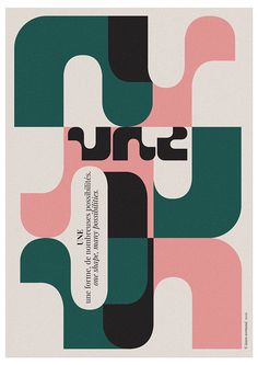 an abstract poster with the word run in black, pink and green letters on it