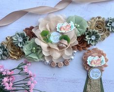 "Sash for flower girls, bridesmaids,  maternity photo session or any other special occasion.  It can be worn as maternity sash or bridal sash Sash  11.5\"embellishment,7/8\"W,3 yards long Corsage  4.5\" x8\" embellishment  2.5\"x5\" embellishment  This item contains small parts. Please do not leave young children unattended while wearing   this  The color may be slightly different due to the lighting" Baby Shower Belt, Mom To Be Corsage, Baby Shower Sash, Deer Baby Showers, Maternity Belt, Baby Shower Corsage, Maternity Sash, Deer Baby, Mom To Be