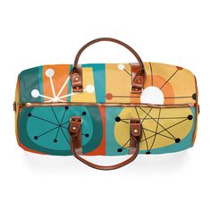 Groovy 60's 70's Mid Century Modern Carry On Bag, Geometric, Abstract, Orange, Yellow, Teal Blue, Atomic Age, Waterproof Travel Bag Totally rad travel bag. It's colorful, cheerful vibe will no doubt bring folks to asking "where did you get that bag"?!~ This personalized travel bag is all about style. Made with high-grade waterproof fabric, it's a highly durable means of transferring your essentials wherever you go. With multiple compartments, a resilient carrying handle, and an adjustable should Retro Yellow Satchel Bag, Retro Green Bags, Retro Yellow Rectangular Bag, Retro Bags With Luggage Sleeve For Daily Use, Vintage Rectangular Shoulder Bag For Trips, Retro Yellow Travel Bag, Yellow Retro Travel Bag, Retro Rectangular Shoulder Bag With Luggage Sleeve, Mid-century Satchel Bags For Travel