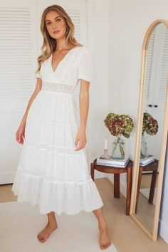 Dresses for Women | Best Women's Dresses Online White Tiered Dress, Lace Layers, Dress Cottagecore, Cottagecore Dress, Boho Dresses, White Midi, Tiered Midi Dress, Big Party, Cotton Midi Dress